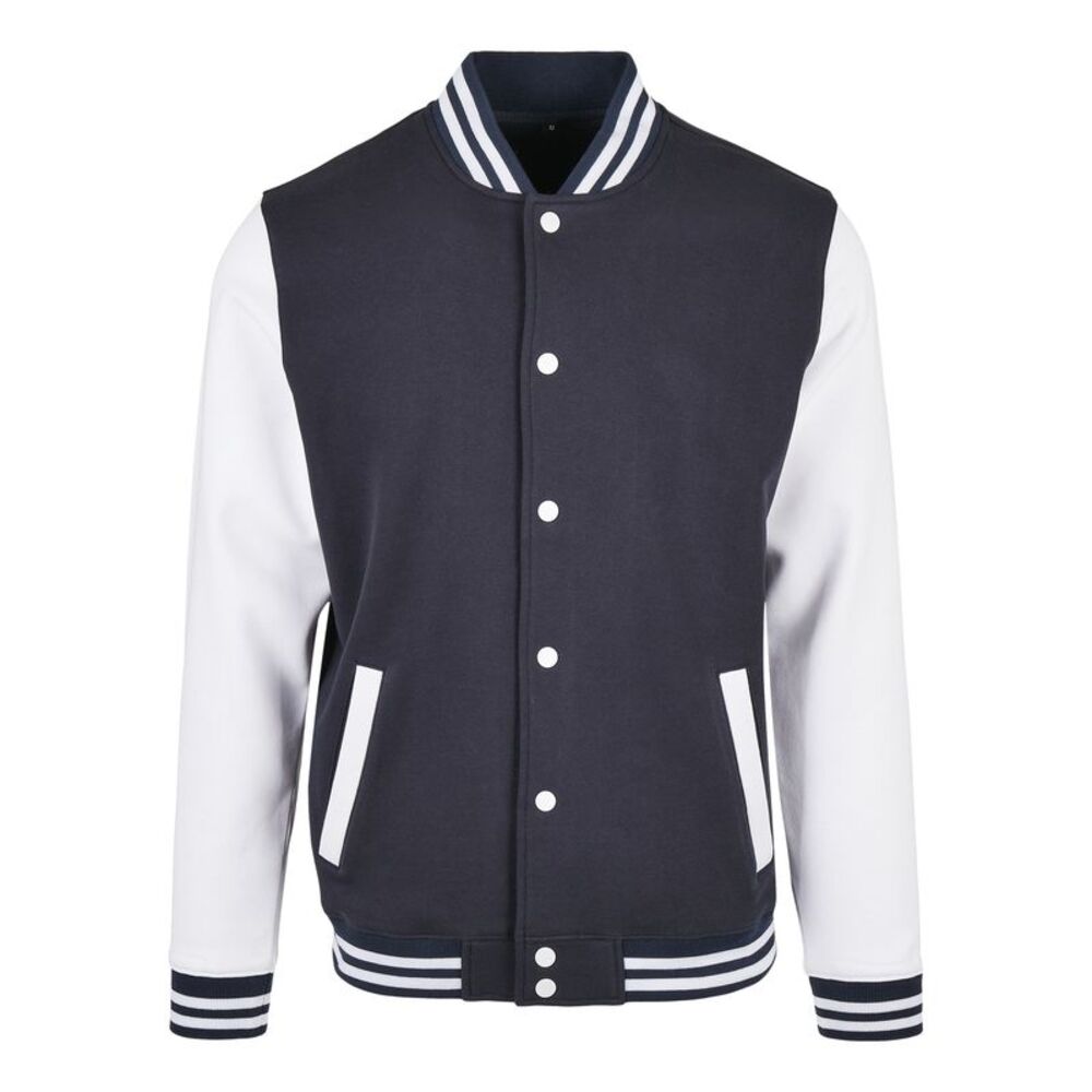 Build Your Brand Mens Basic College Jacket / Navy/White